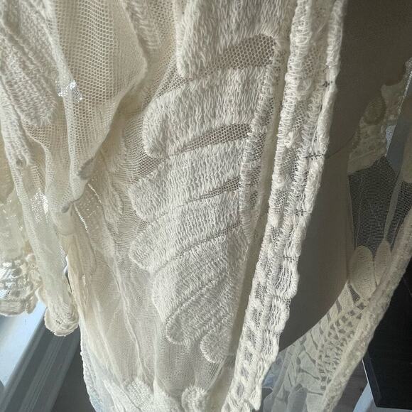 Rebellion Again Size Medium Crochet Sheer Kimono Duster Cream Ivory Boho - Picture 4 of 5